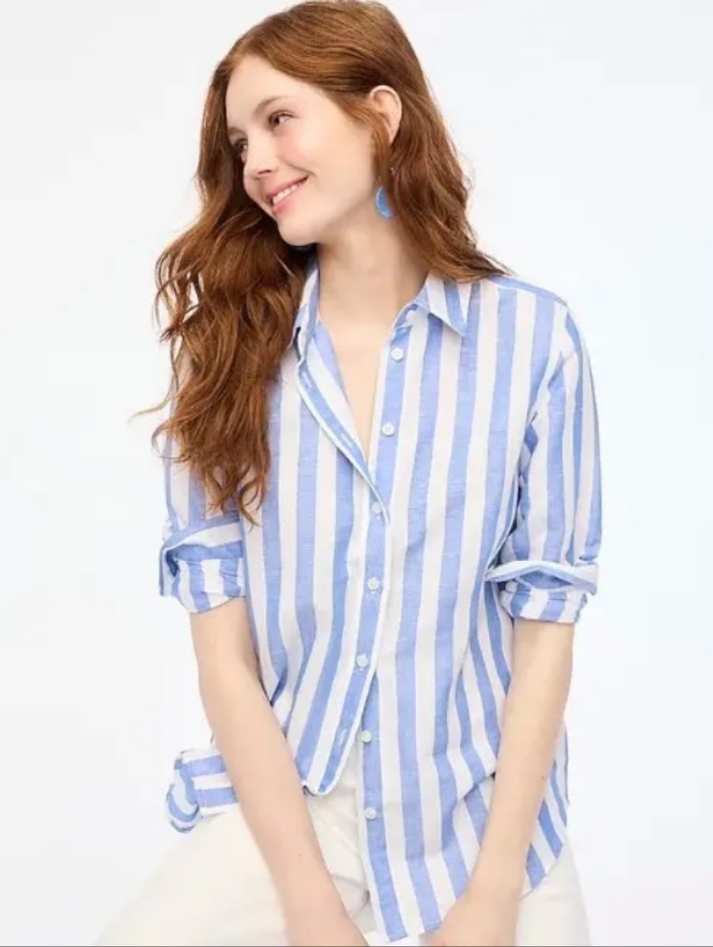 J. Crew Blue And White Vertical-Stripe Button-Down Shirt